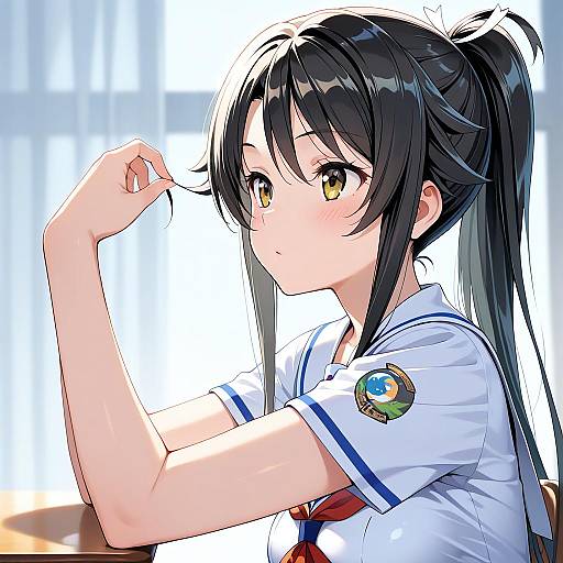 Illustration of Munetani mashiro, high school fleet in the style of H2so4