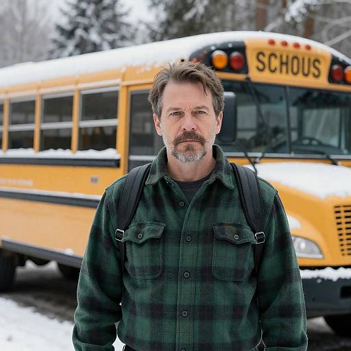 Serious Man by Snowy School Bus