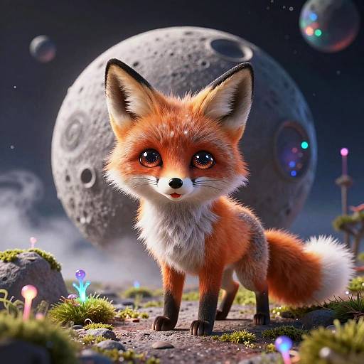 Whimsical Extraterrestrial Fox on Alien Moon