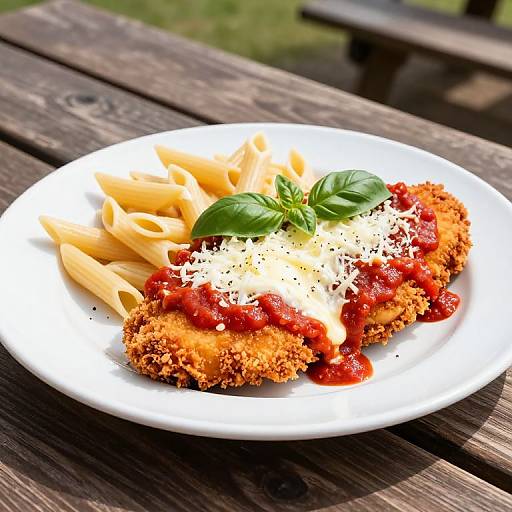Chicken Parmesan on Picnic Table