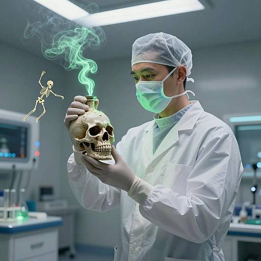 Doctor with Glowing Skull Flask