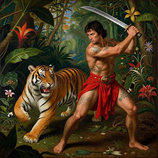 Primal Jungle Battle with Tiger