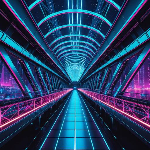 Futuristic Holographic Neon Bridge Art