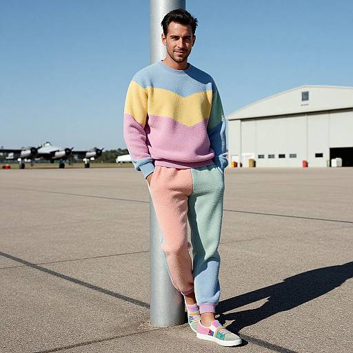 Man in Pastel Sporty Outfit on Airfield