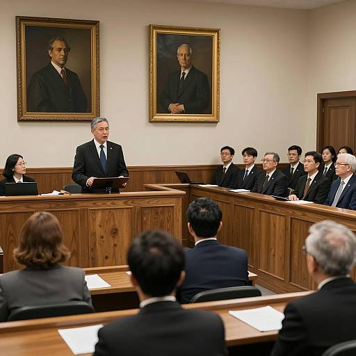 Dramatic Courtroom Scene with Judge and Jurors