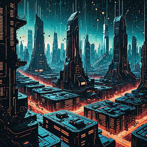 Isolated Futuristic Cyberpunk City with Glowing Ink