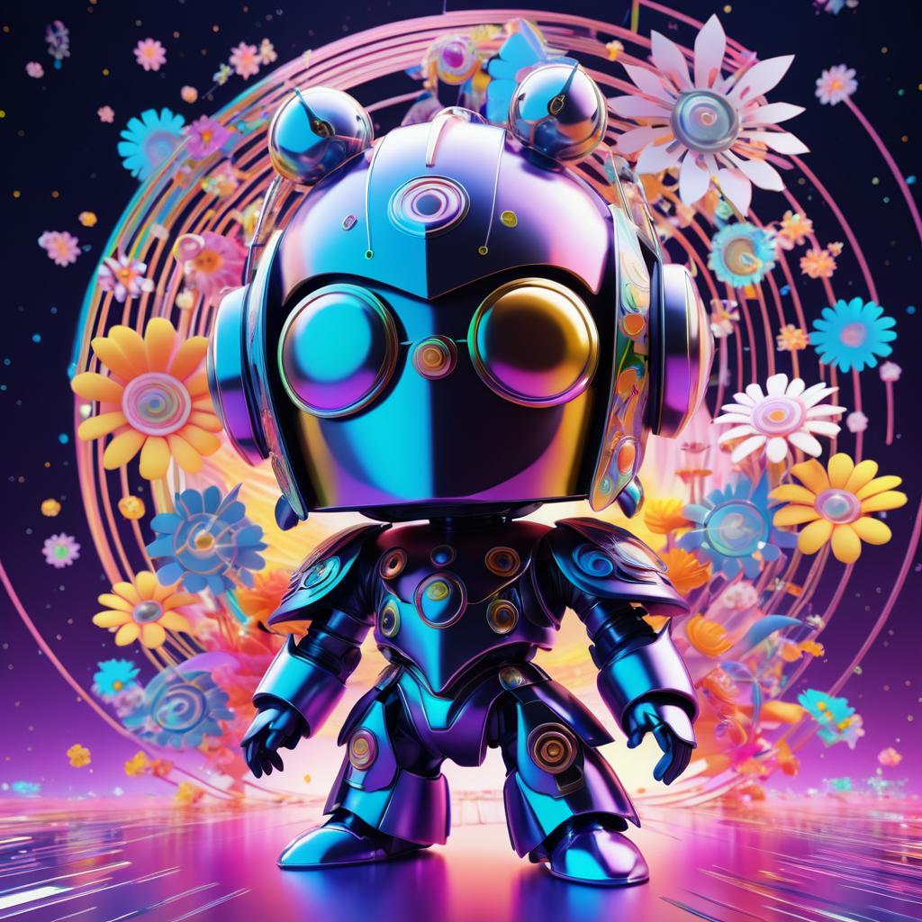 Chibi Robot Warrior in Psychedelic Style