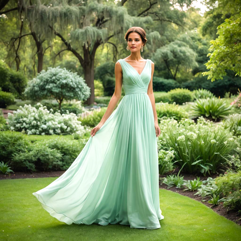 Elegant Woman in Mint Green Gown