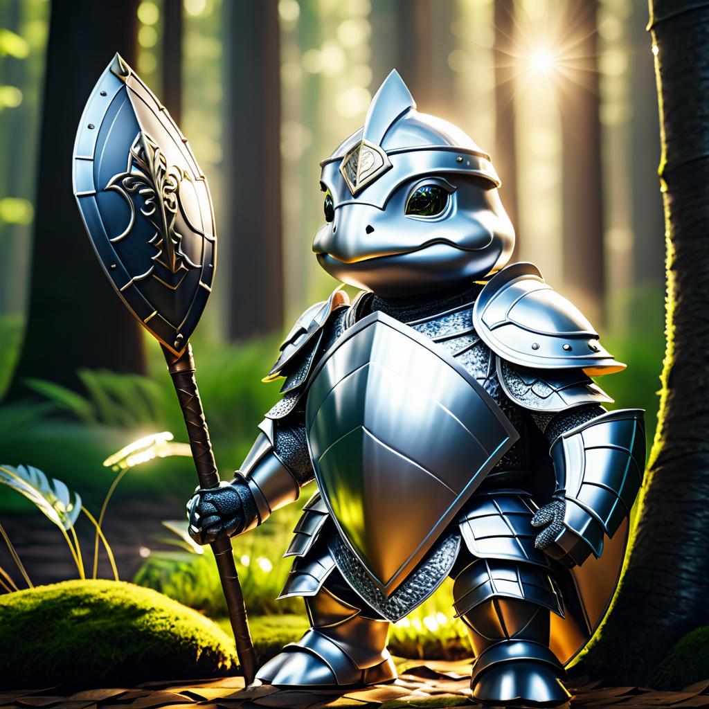 Charming Turtle Knight in Fantasy Forest