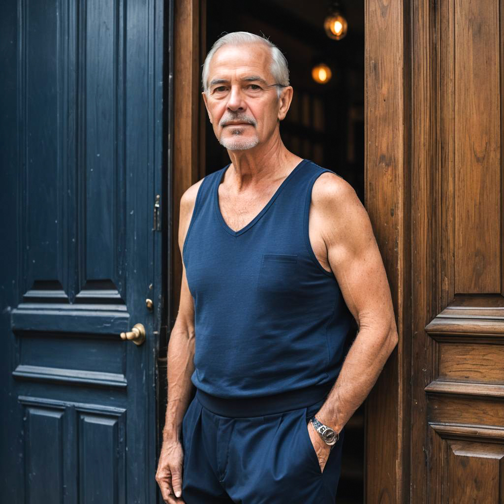 Elegant Man in Navy Blue Tube Top