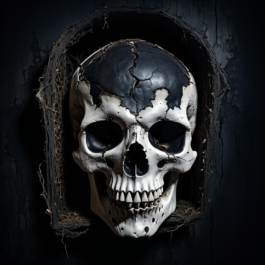 Eerie Decayed Skull in Gothic Darkness