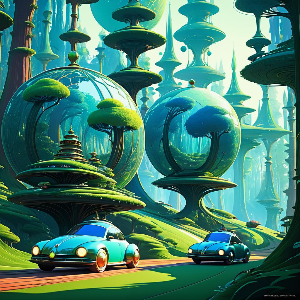 Futuristic Explorers in Colorful Spheres