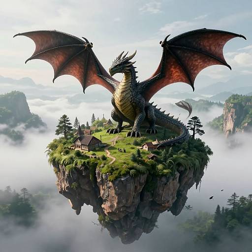 Majestic Dragon on Floating Island