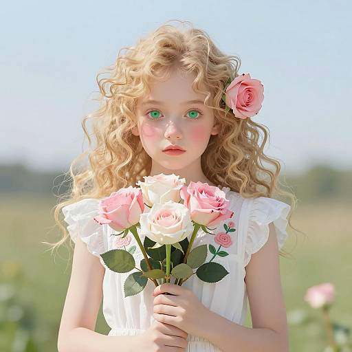 Charming Girl with Roses Illustration