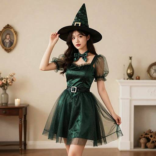 Green Witch Costume Woman Pose