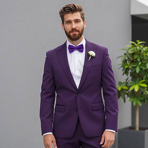 Stylish Purple Groom Suit Portrait