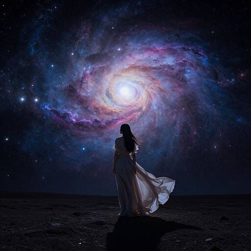 Woman in Cosmic Moonlit Landscape