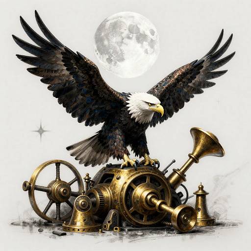 Brass & Charcoal Eagle Moon Illustration