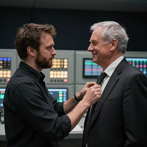 Men in Control Room Adjusting Ties