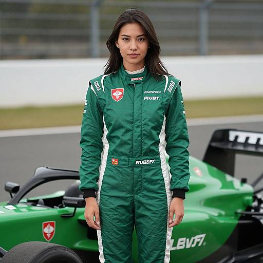 Female Model in Green Racing Suit