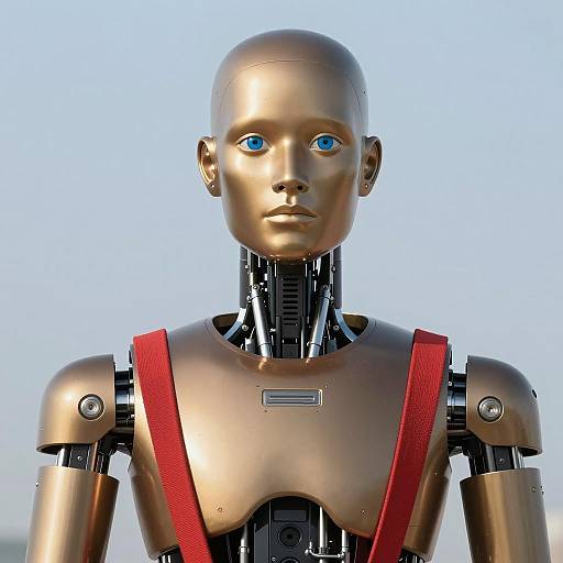 Futuristic Humanoid Robot with Red Straps