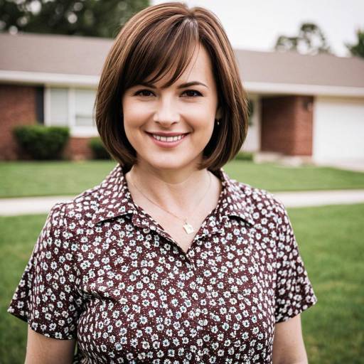 Smiling Middle-Aged Woman in Patterned Blouse