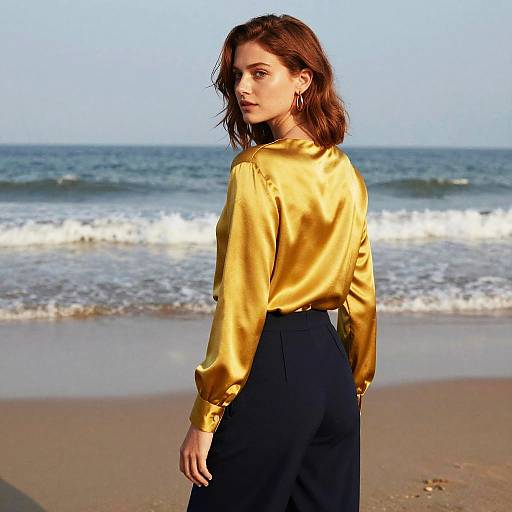 Poised Woman in Dawn Beach Editorial