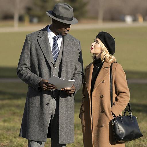 Stylish Duo in Winter Coats Outdoors