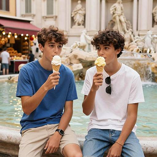 Italian Teens Enjoying Gelato Summer
