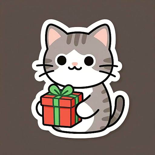Cat Holding Gift Cut Sticker