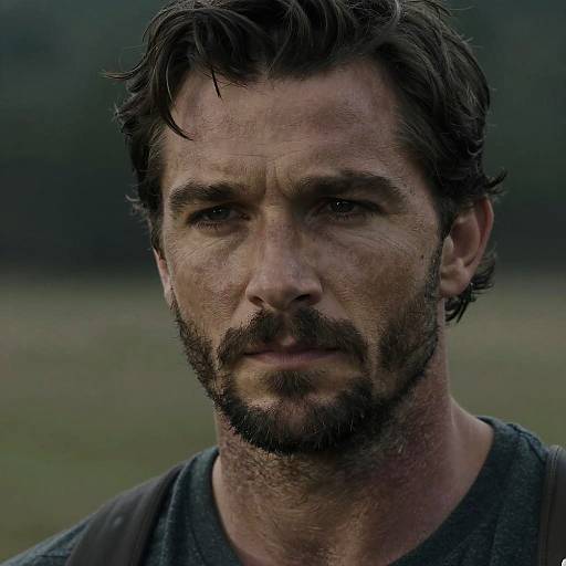 Rugged Man with Intense Gaze Outdoors