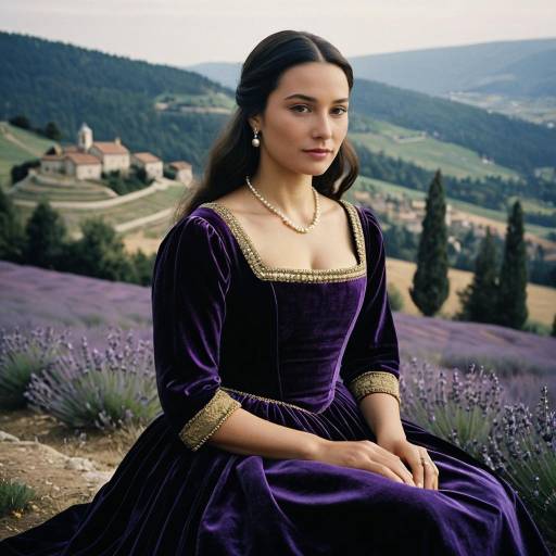 Young Woman in Renaissance Dress in Lavender Field