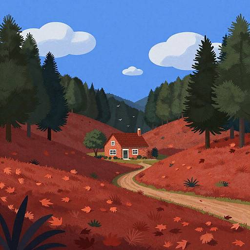 Whimsical Autumn Forest Cottage Scene
