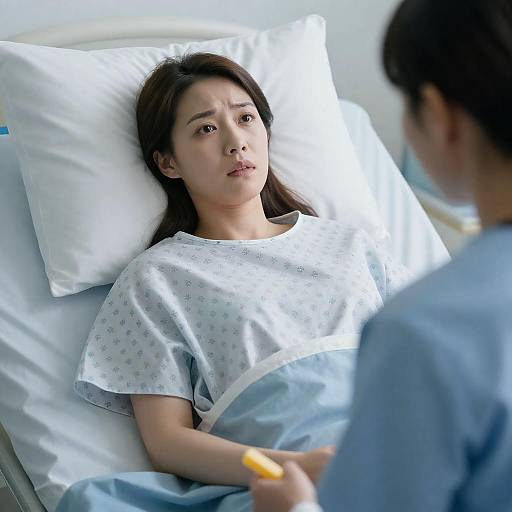 Concerned Woman in Hospital Bed