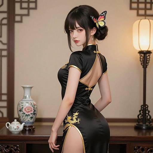 Elegant Anime Woman in Cheongsam