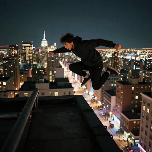 Urban Rooftop Parkour Night Scene