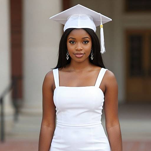 Elegant Dark-Skinned Graduate in White Dress