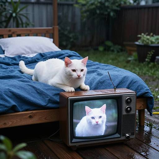 Cozy Dusk Scene with Cat and Vintage TV