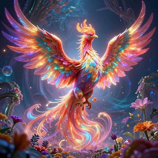 Iridescent Phoenix in Mystical Realm