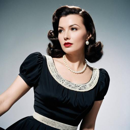 1940s Style Woman in Elegant Black Dress with Pearls