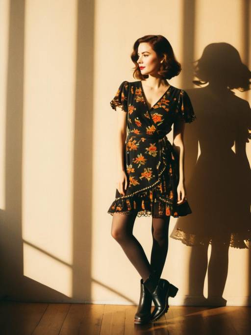 Woman in Floral Wrap Dress and Platform Boots