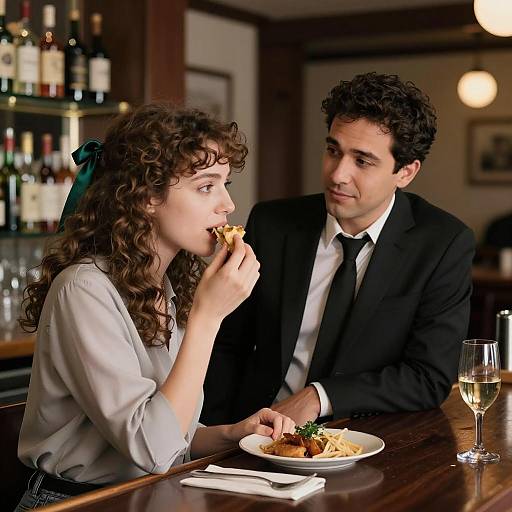 Couple at bar enjoying meal
