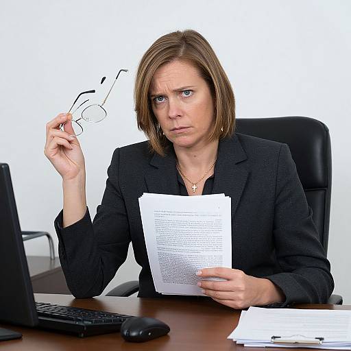 Bureaucratic Office Scene with Glasses Woman