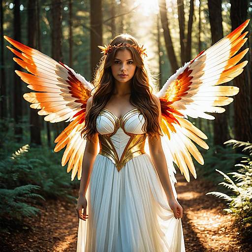 Woman in Angel Wings Costume in Forest