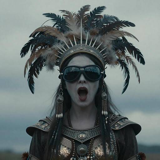 Ornate Feathered Headdress Dramatic Portrait