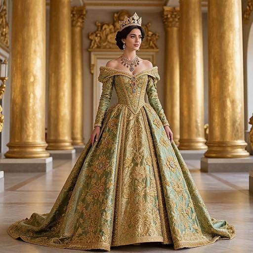 Regal Woman in Ornate Green Gown