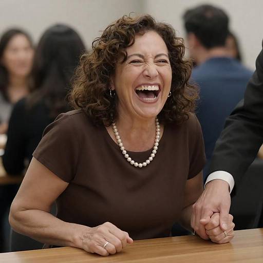 Joyful Middle-Aged Woman in Group Setting