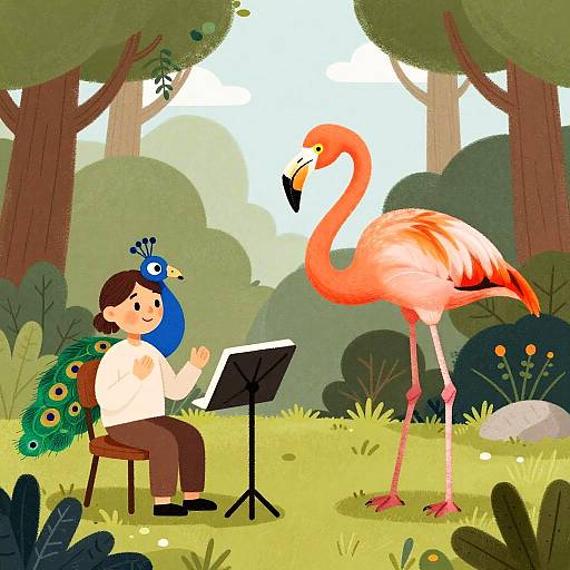 Whimsical Forest Orchestra with Birds