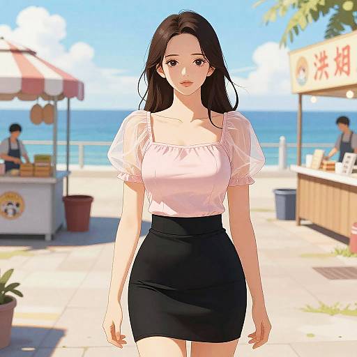 Athletic Woman Seafront in One Piece Style