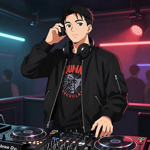 Digital anime-style drawing of a serious young man with black hair, wearing a black 